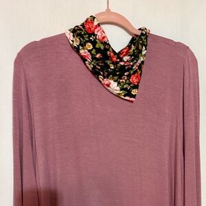 Cool Melon Floral Pink Top with Scarf, Size 2X, NWOT, MAKE AN OFFER!!!